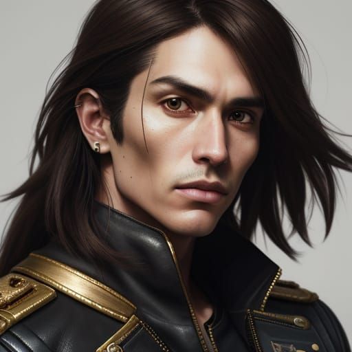 Cyberpunk Space Pirate Captain Harlock in Worn Leather Jacke...