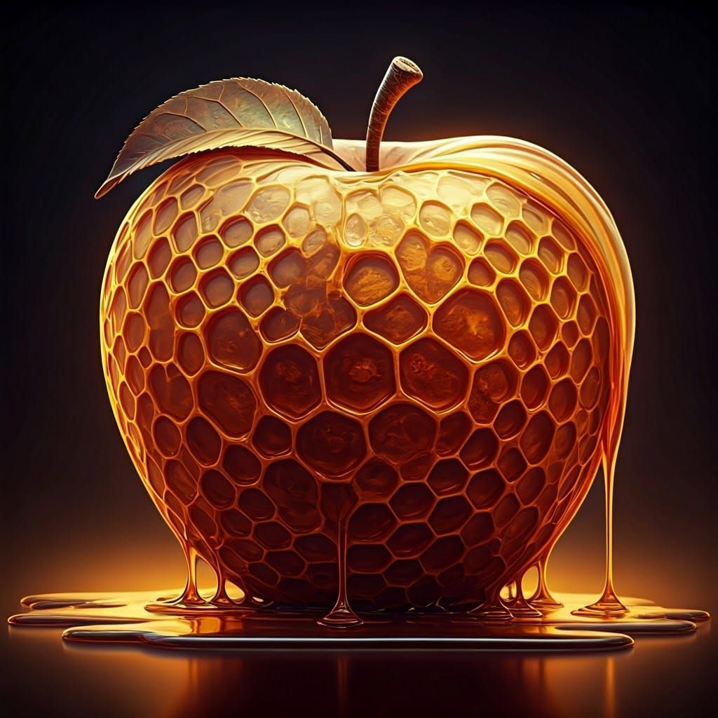 Vibrant Honeycomb Apple Sculpture in Amber Gold Tones