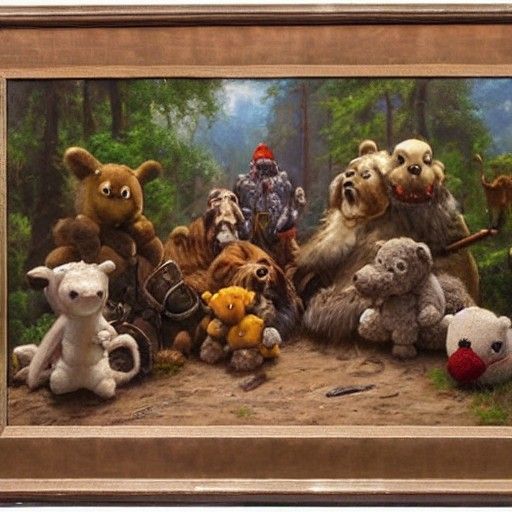 Stuffed Animal Adventurers: An Oil Painting