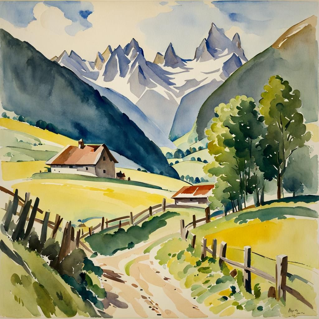 Watercolor Landscape Inspired by John Marin
