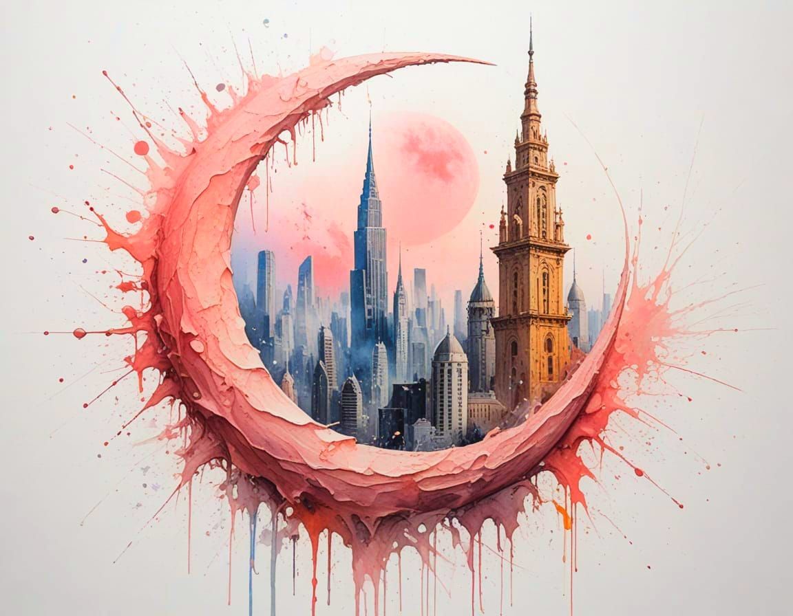 Artist Paints Surreal Moonscape Dripping Into Pastel Sky