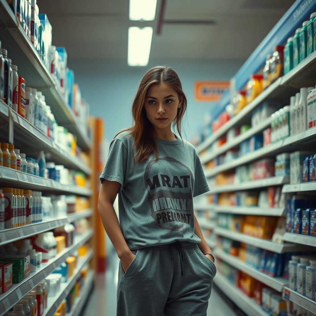 Woman's Quest for Toothpaste: Cinematic Film Still