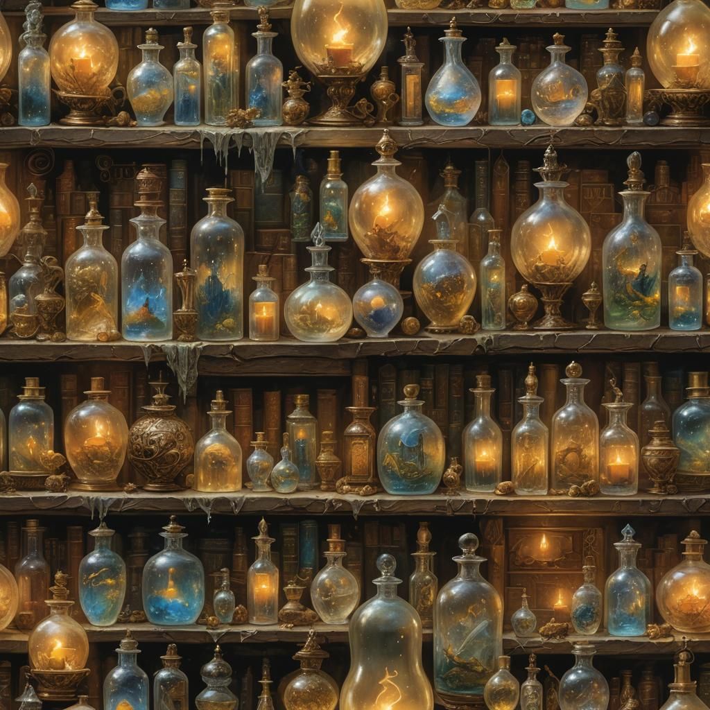 Glowing Witch Potions in Mystical Setting