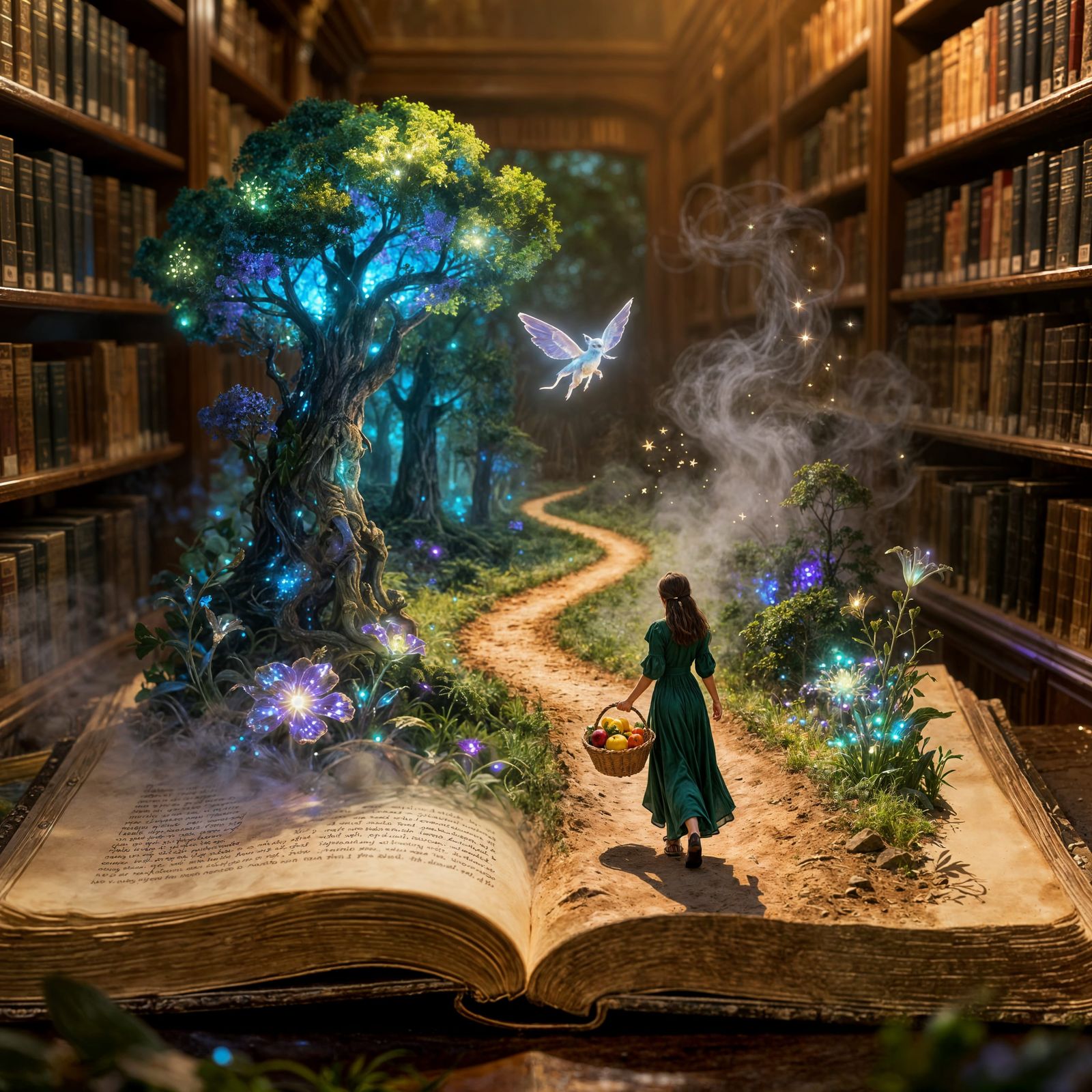 Ancient Book Portal to Enchanted Forest Realm