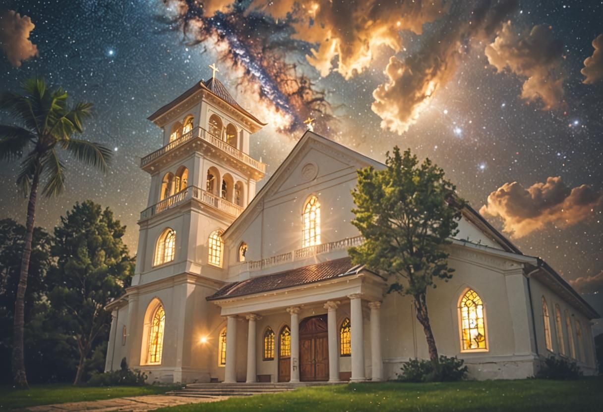 Chapel Interior Meets Brilliant Starry Sky