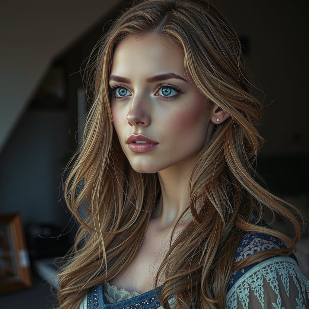 Contemplative Beauty in the Style of Art Nouveau