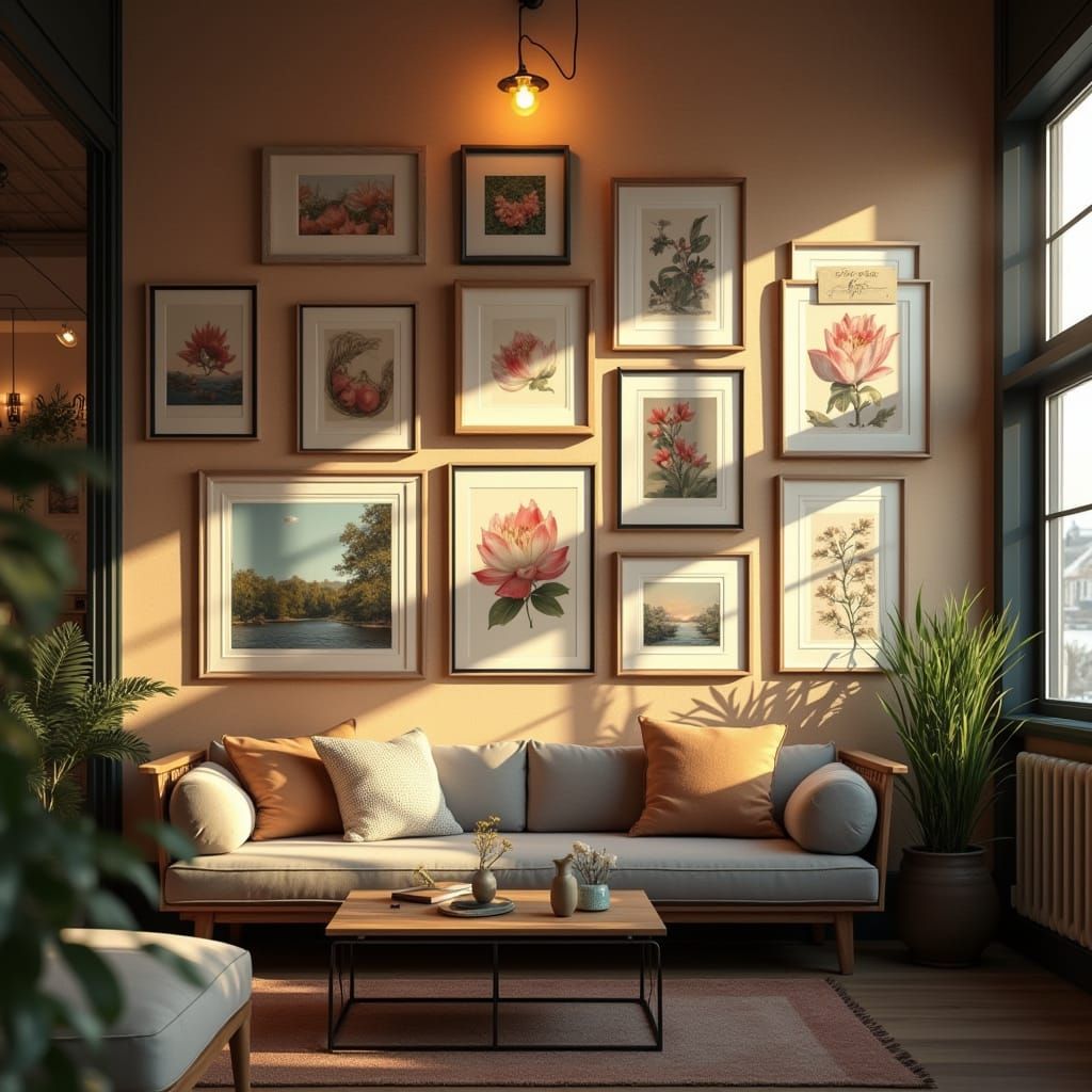 Photorealistic Gallery Wall With Diverse Art Styles