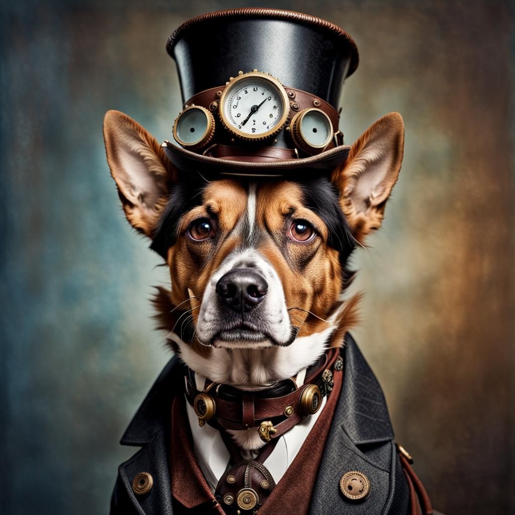 Steampunk Dog Portrait in Professional Style