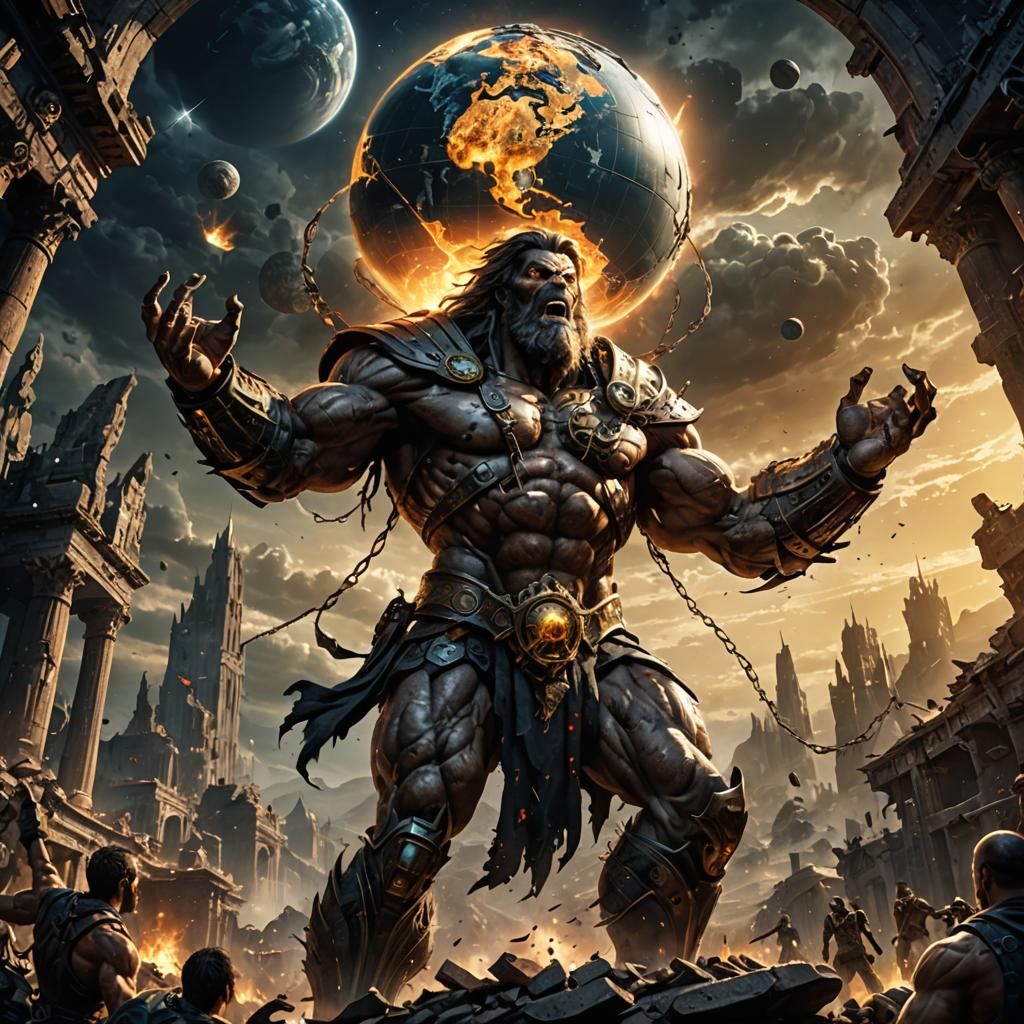 Atlas Holding the World: Dark Fantasy Art