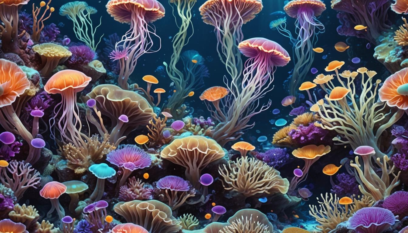 Vibrant Bioluminescent Coral Reef Digital Art