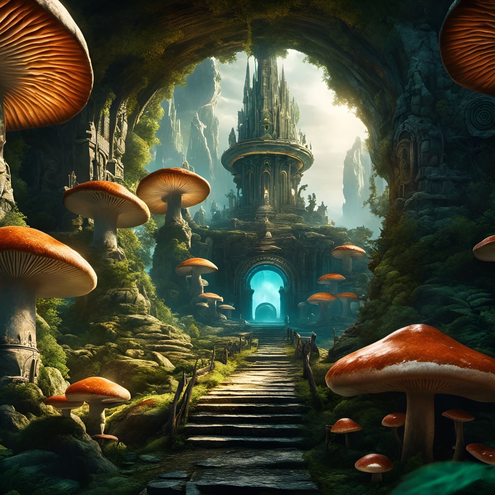 Enchanted Mushroom Forest with Magic Portals