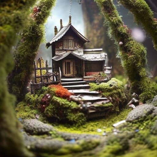 Enchanted Miniature Village: Dark Fantasy Concept Art