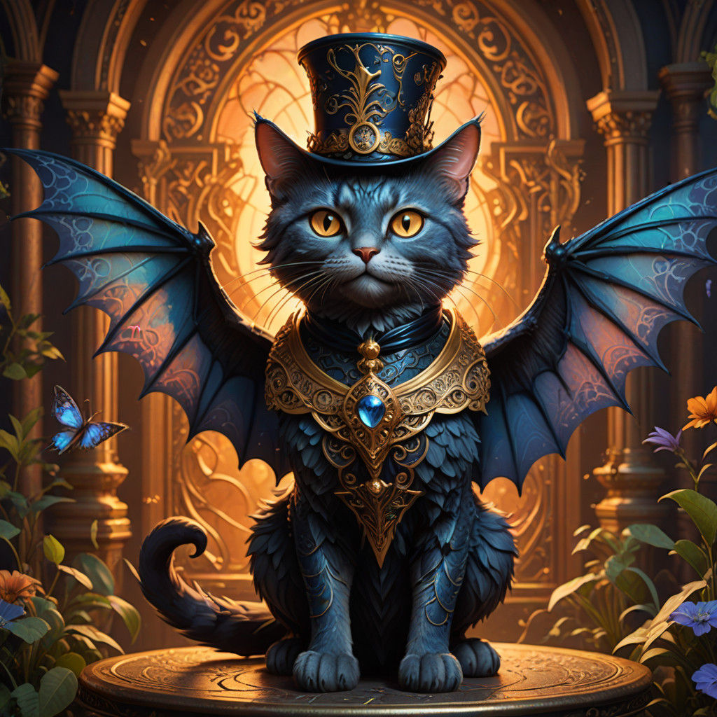 Whimsical Fantasy Feline in Top Hat