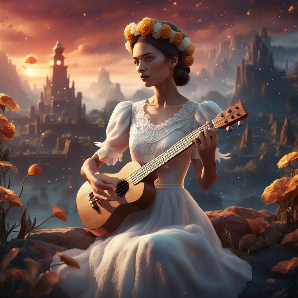 Woman with Ukulele: Detailed Matte Painting