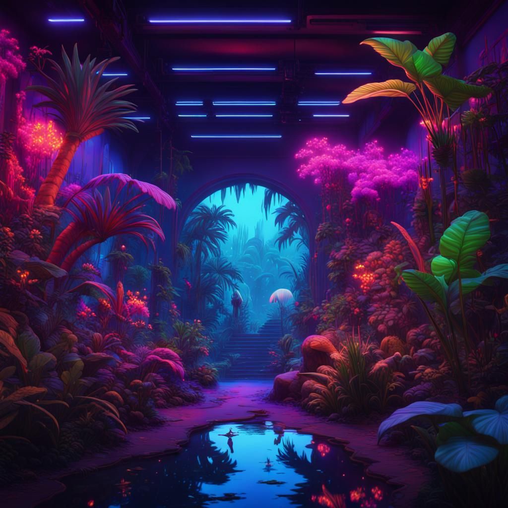 Glowing Neon Jungle Under Black Light