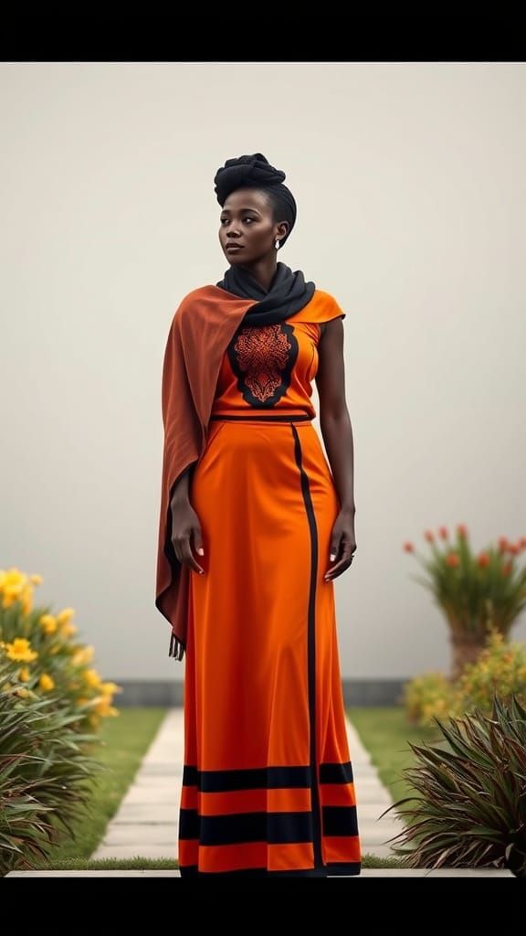 Xhosa Woman in Modern Garden, Earth Tones and Classic Portra...