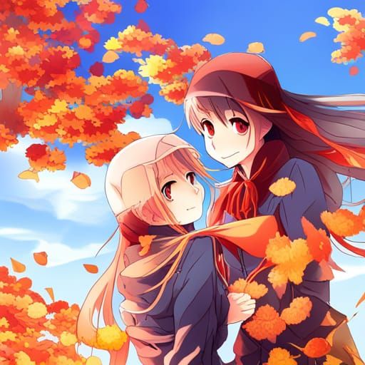 Blooming Fall Tree in Anime Style