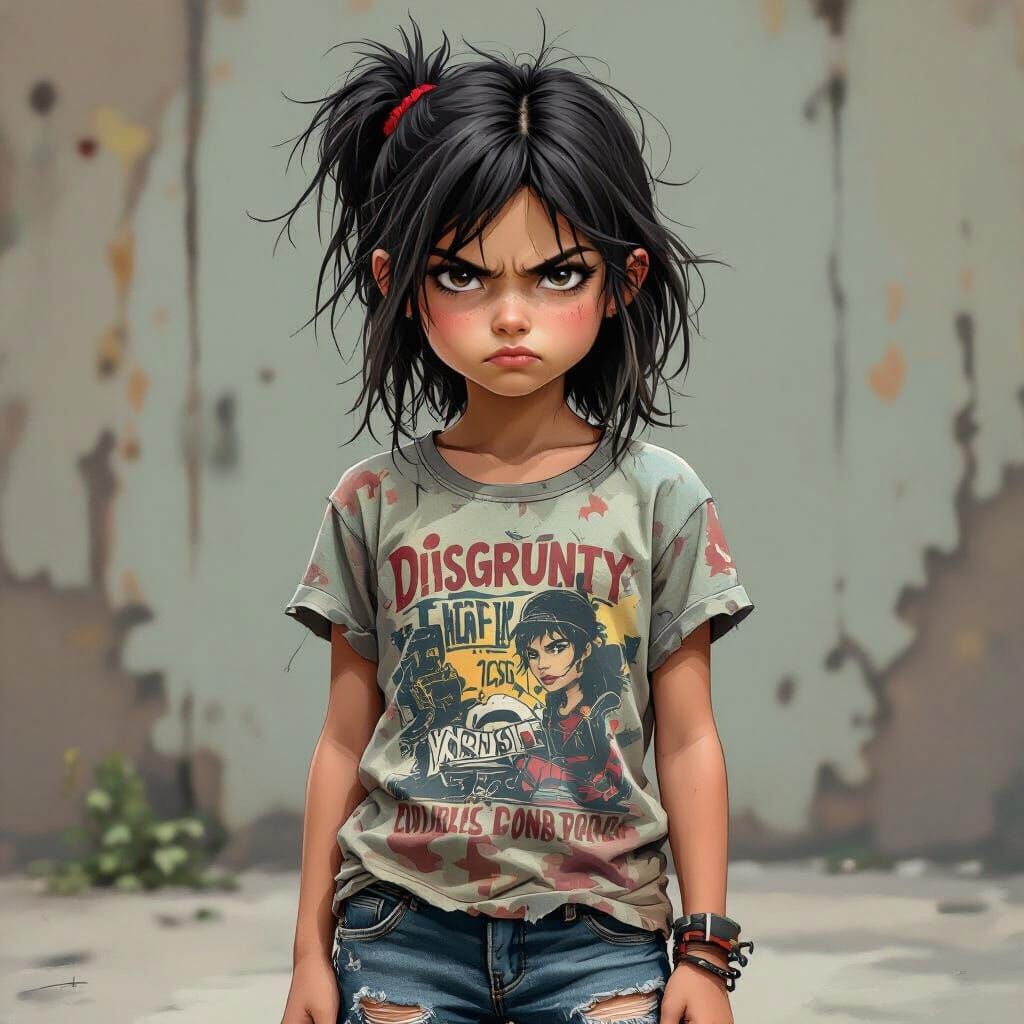 Grumpy Girl in Urban Style Illustration