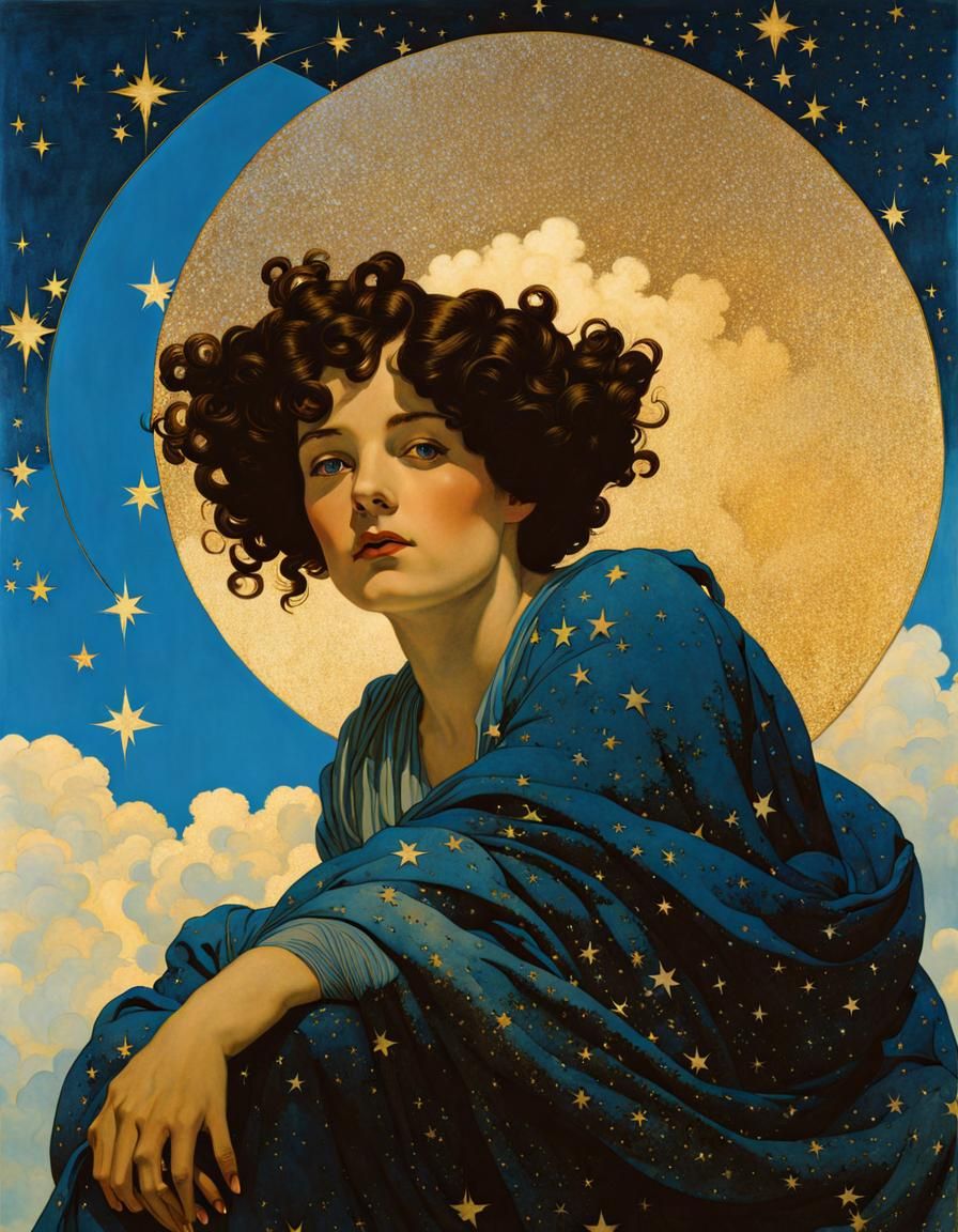 Celestial Woman Portrait in Parrish Style