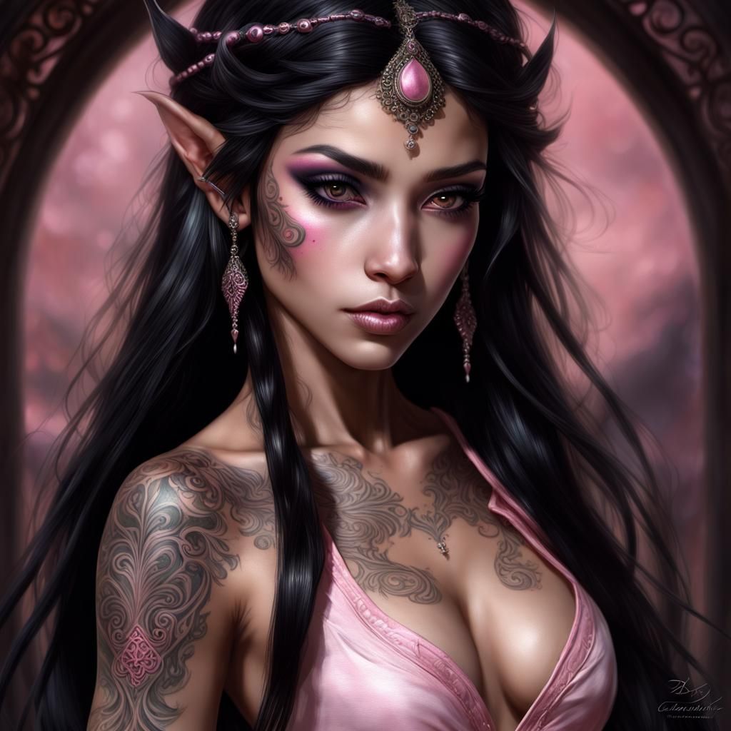 Striking Half Dark Elf Dancer in Hyperrealistic Style