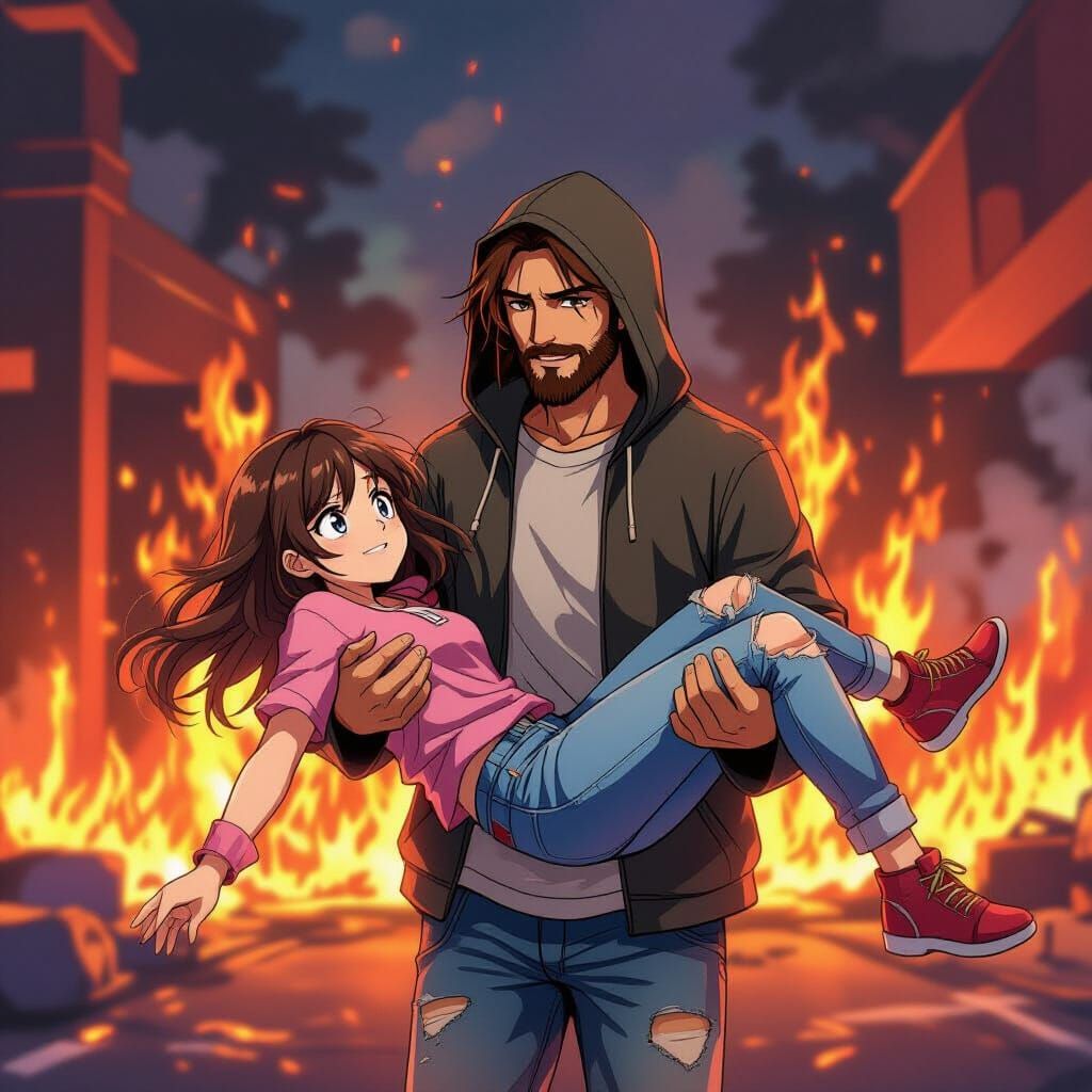 Anime Jesus Rescues Girl from Burning Mall