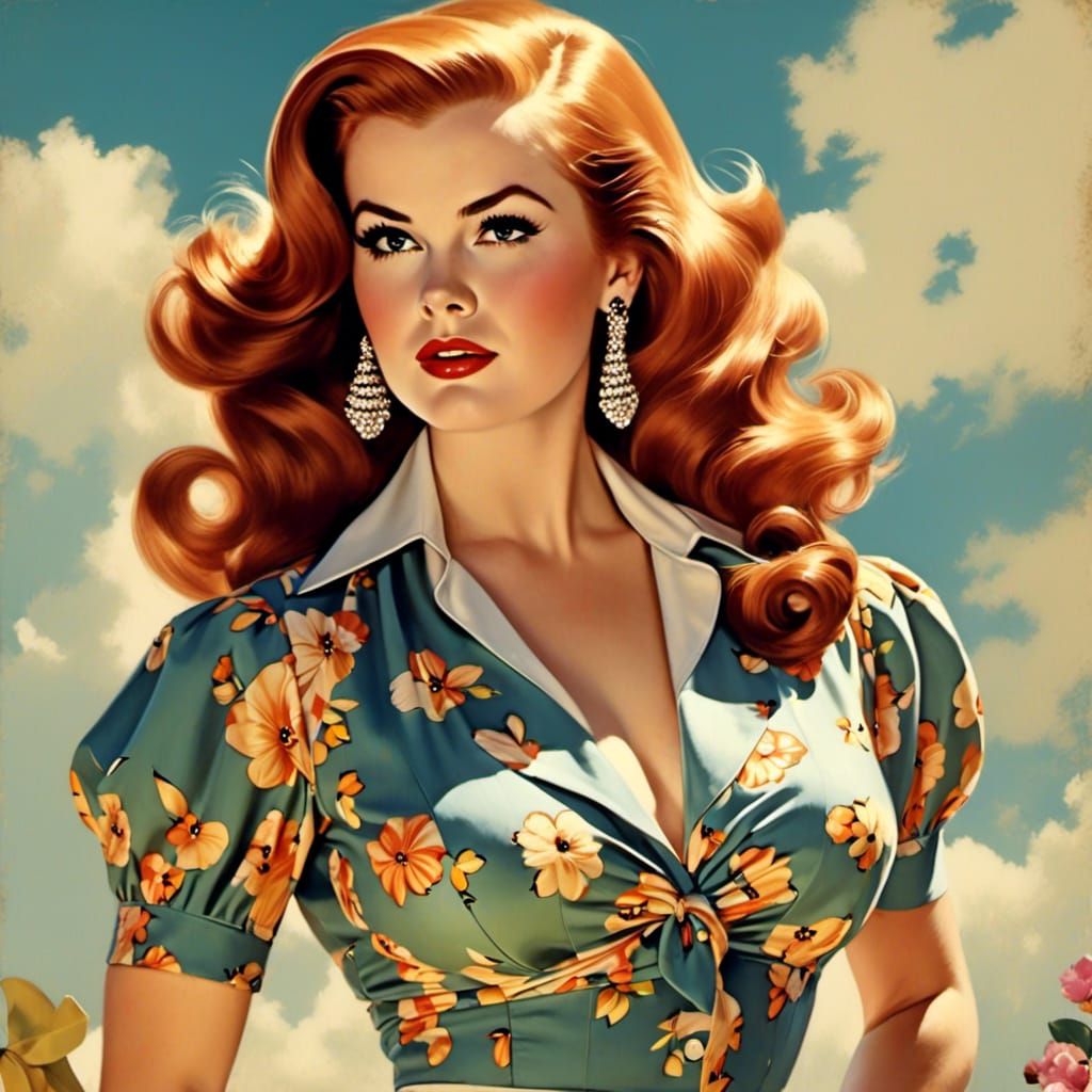 Vintage 1950s Pin-Up of a Voluptuous Woman