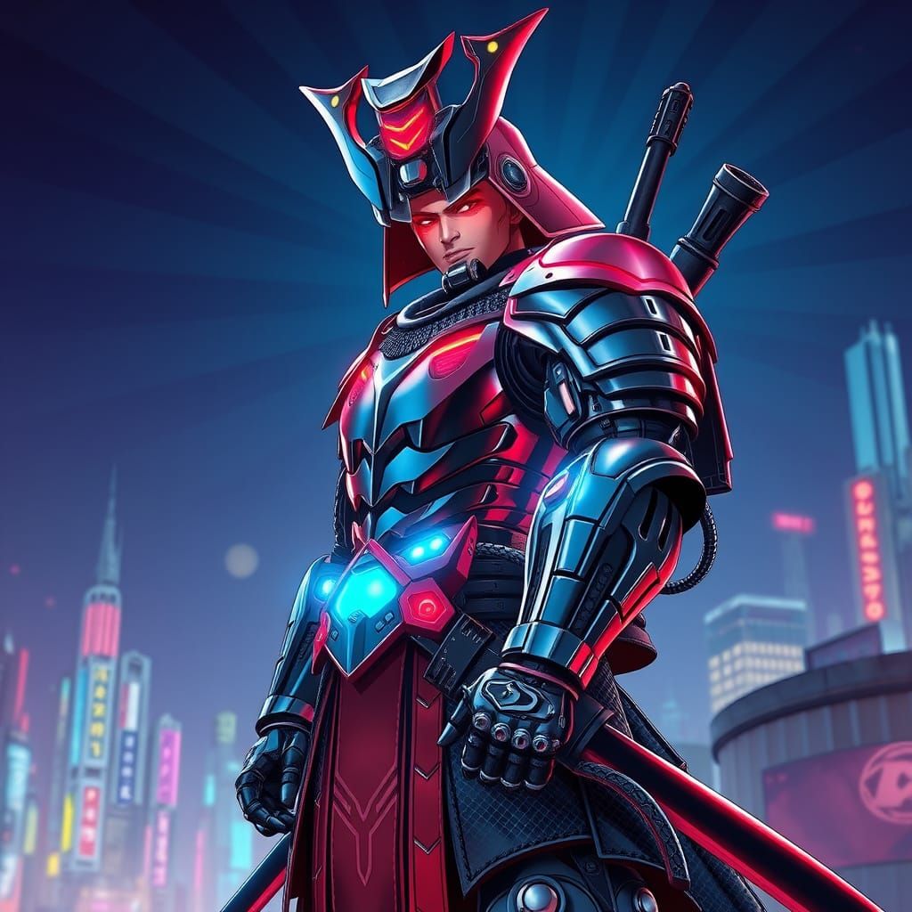 Cyberpunk Samurai Warrior in Akira Toriyama Style