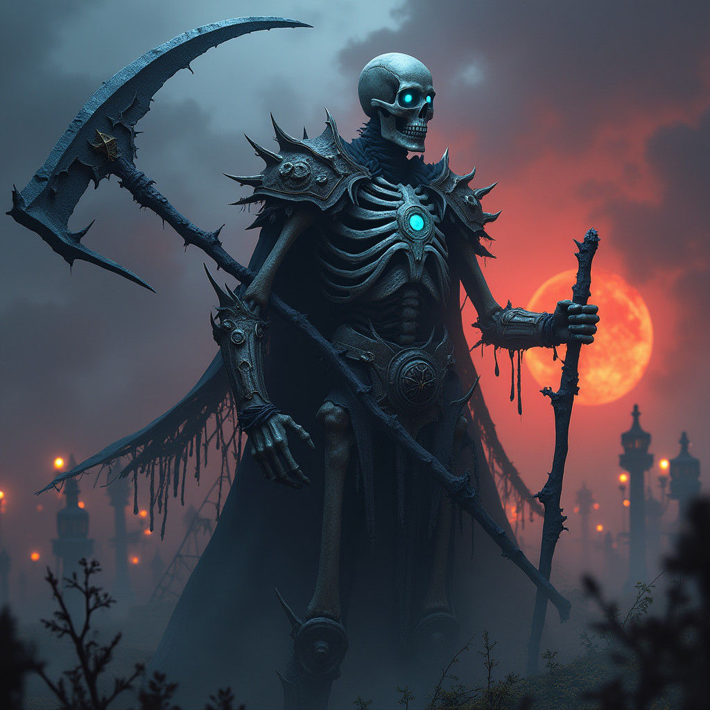 Undead Skeleton Warrior Rises in Graveyard Scene