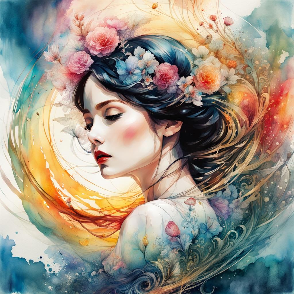 Snow White Double Exposure Watercolor Summerscape