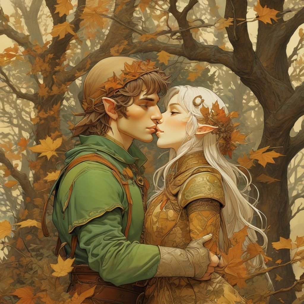 Elf Archer Girl's Autumn Kiss, Foliage Art