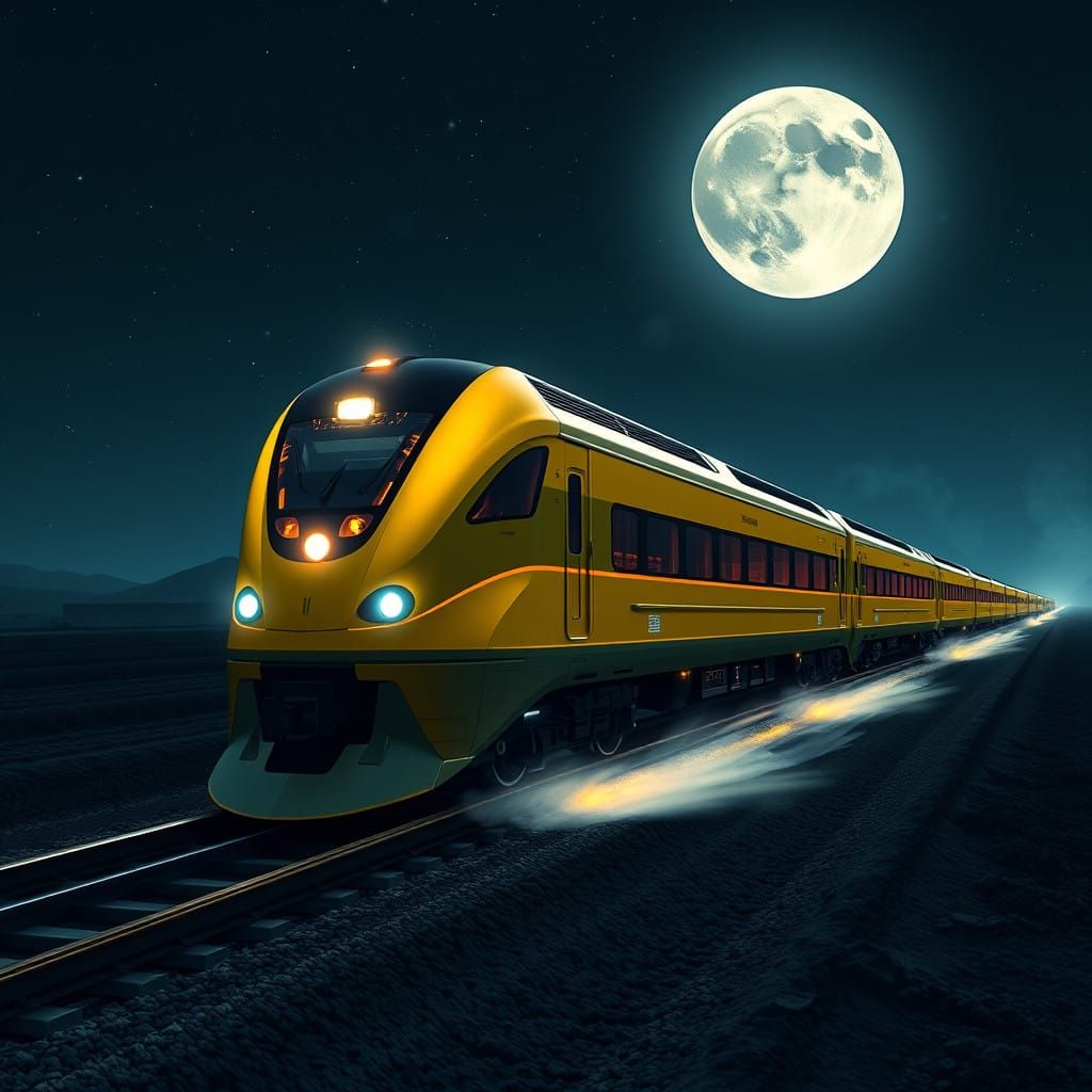 Spectacular Yellow Train Soars to the Moon in Sci-Fi Paralla...