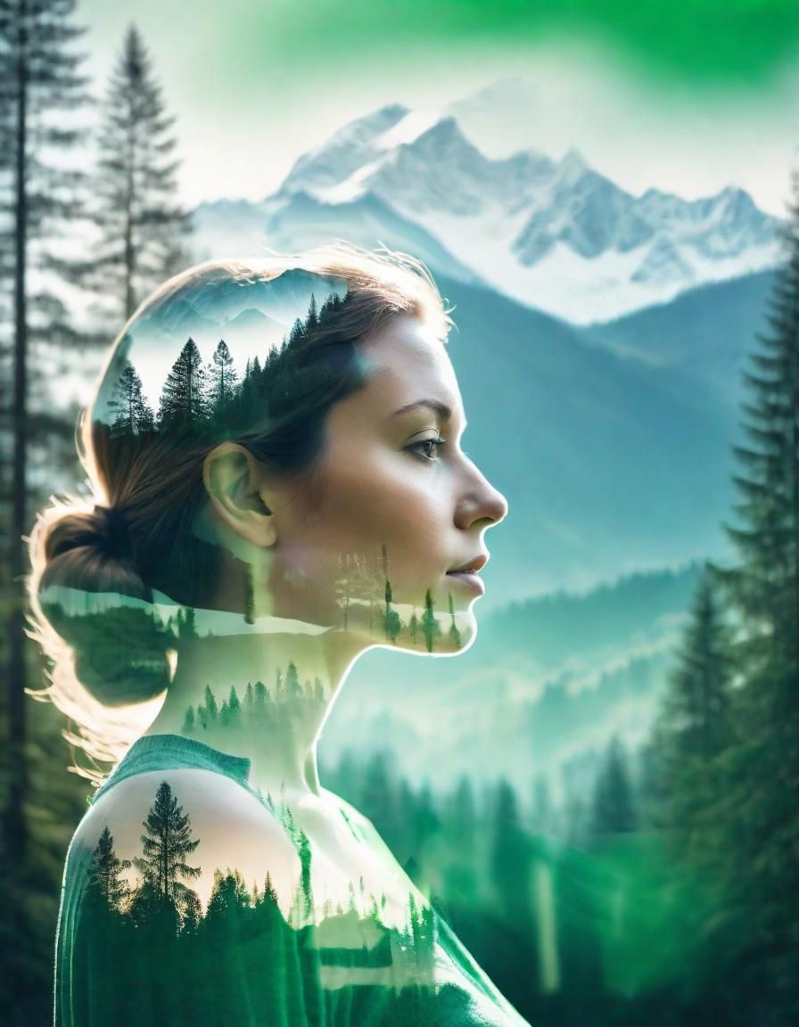 Double Exposure: Woman and Forest Landscape