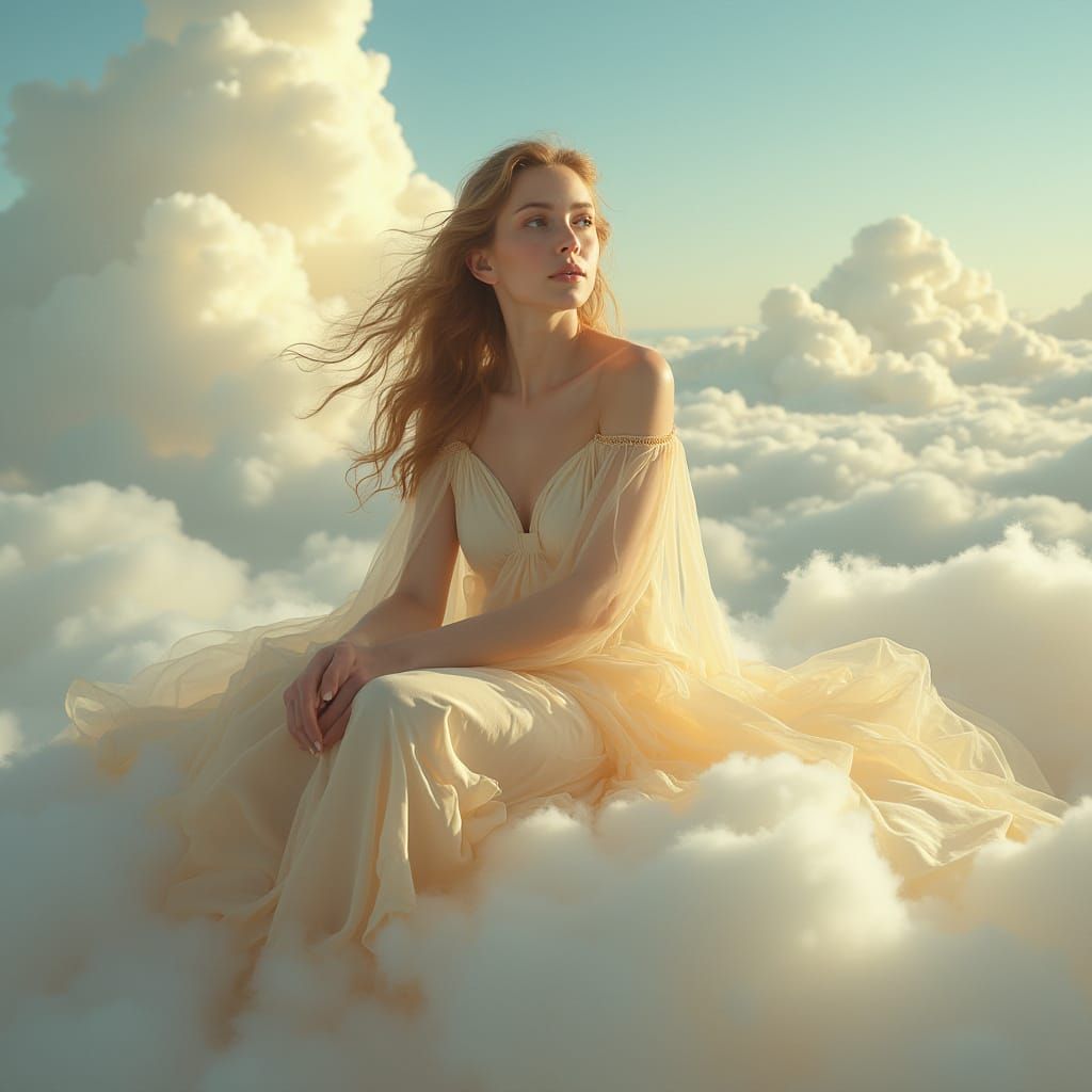 Ethereal Goddess on a Cloudy Throne