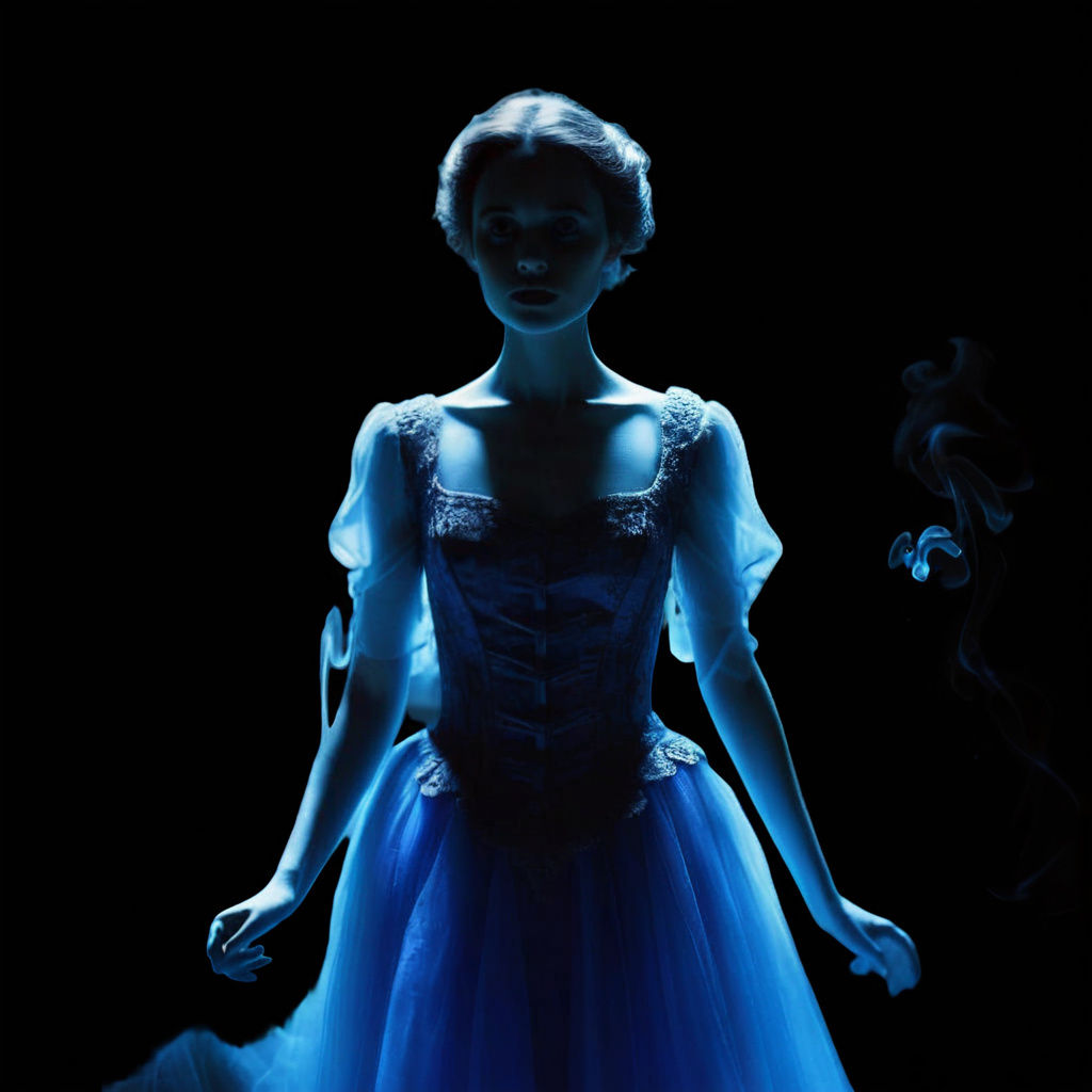 Ethereal Blue Smoke Surrounds a Woman