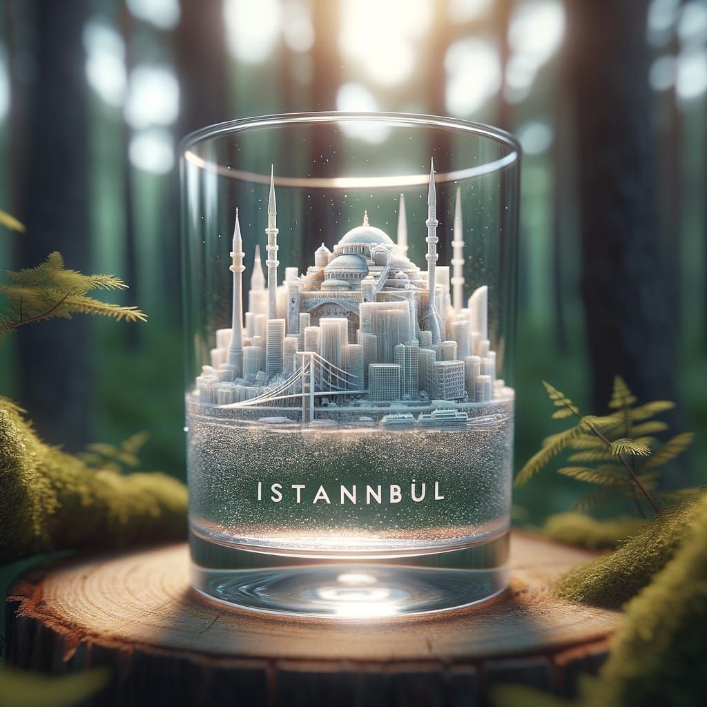 Miniature Istanbul Inside Glass Tumbler in Forest