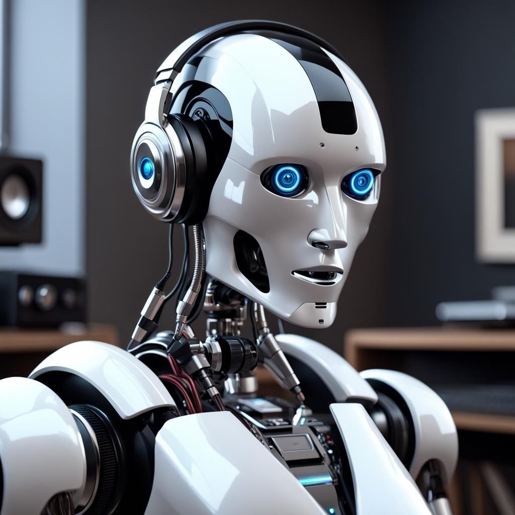 Hi-Fi Robot Listening to Music in 4K