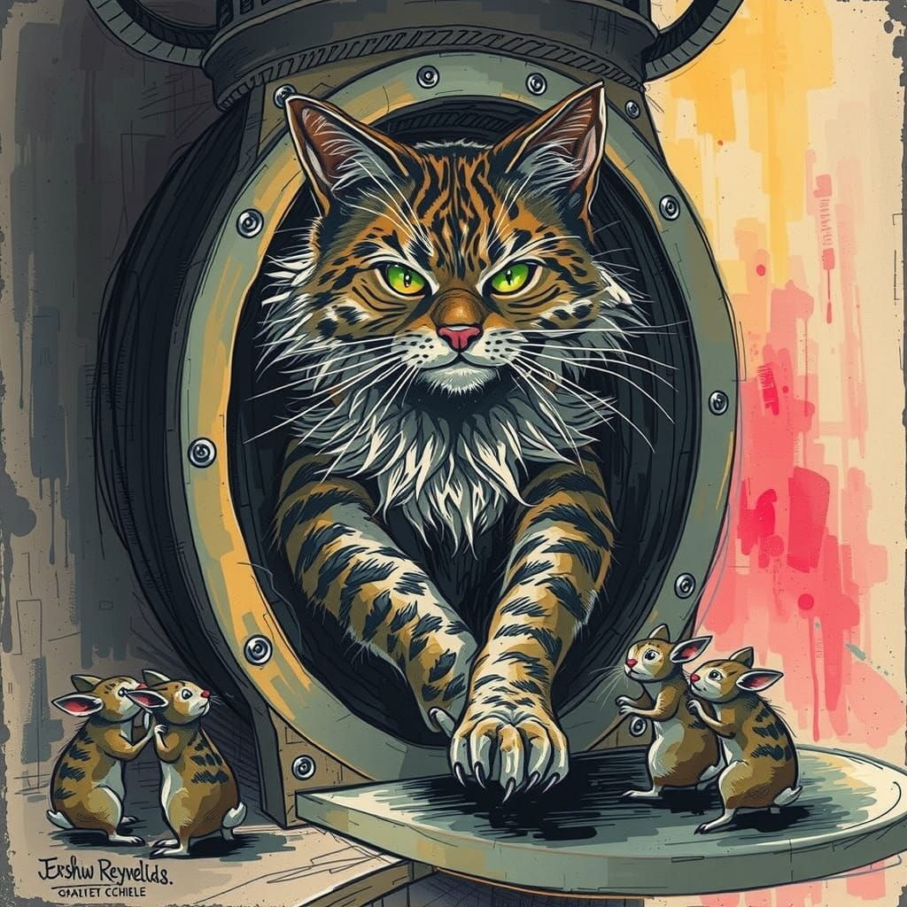 Gulliver Cat in Rabbit Hole: Fantasy Sketch