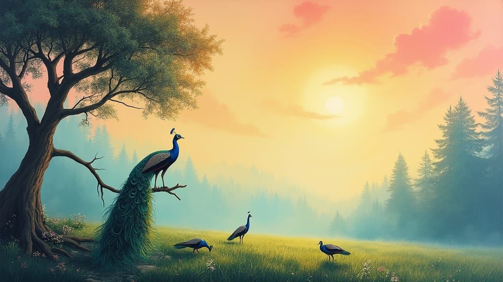 Airbrushed Peacock Mural on a Hazy Morning