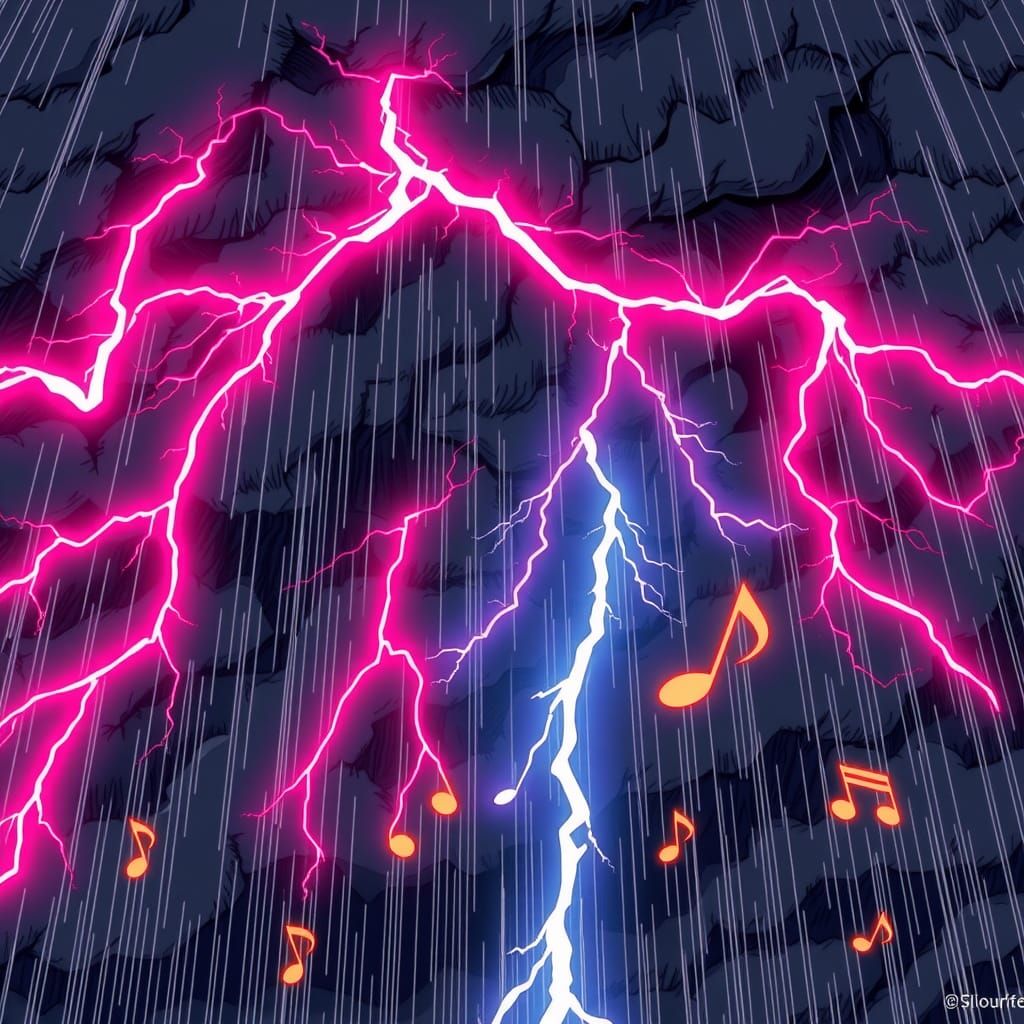 Neon Lightning Storm Comic Illustration