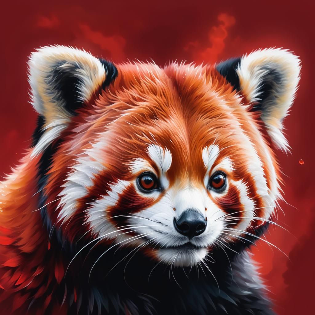 Monochromatic Red Panda Portrait in Ethereal Style