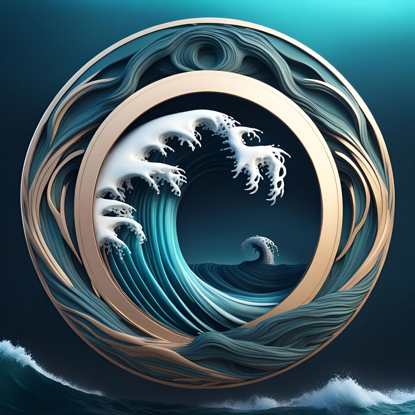 Ocean Wave Circle Logo in Detailed Matte Style