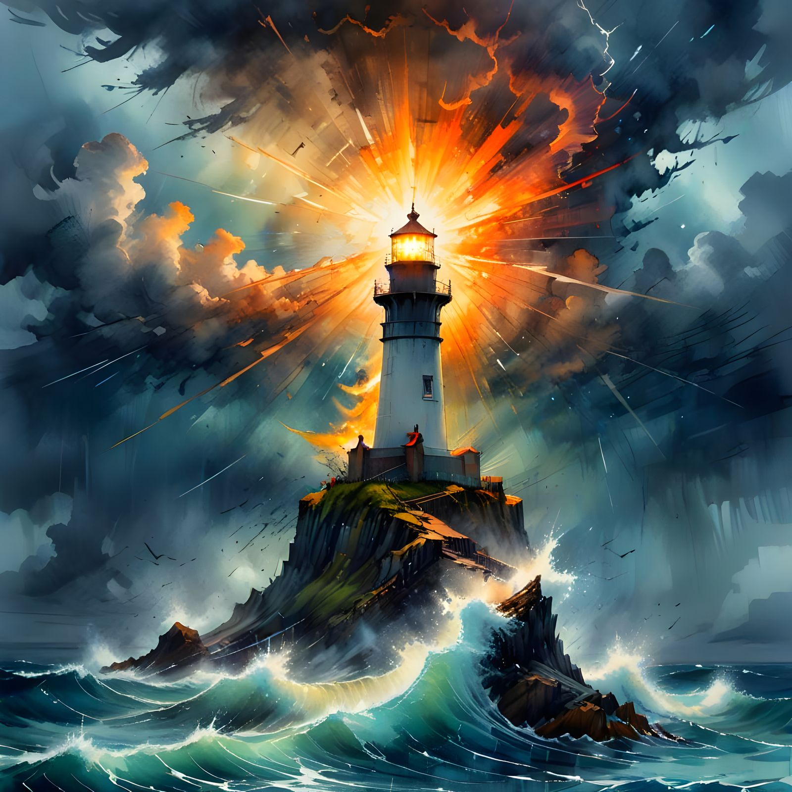Stormbound Lighthouse Illuminates Turbulent Skies