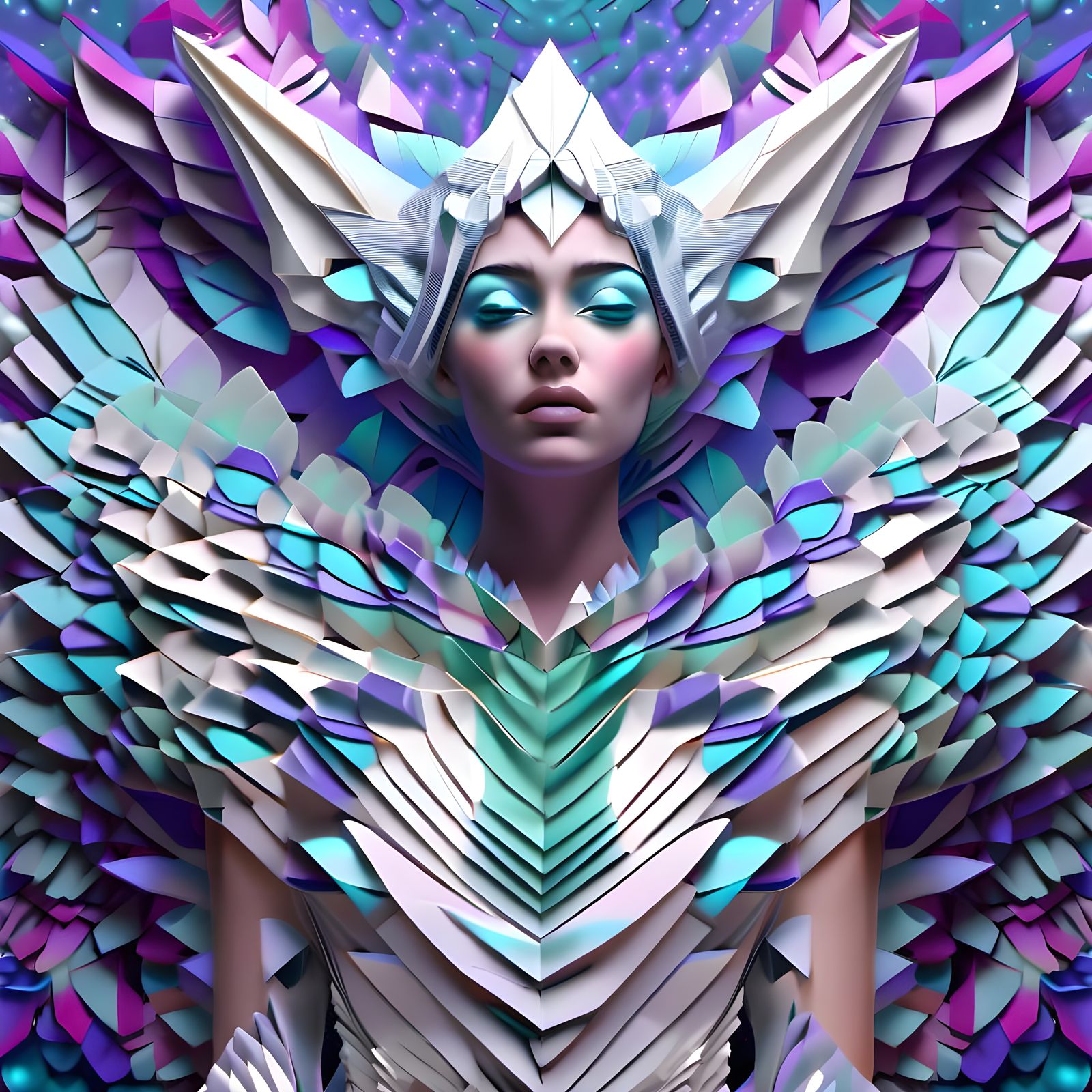 Aquarius Woman: Paper Origami Digital Art
