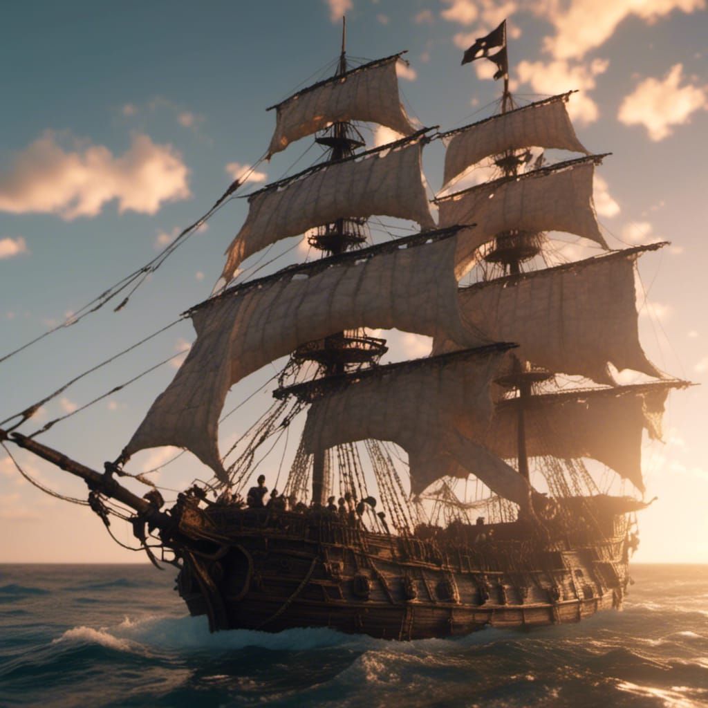 Realistic Ancient Pirate with Scimitar and Hook