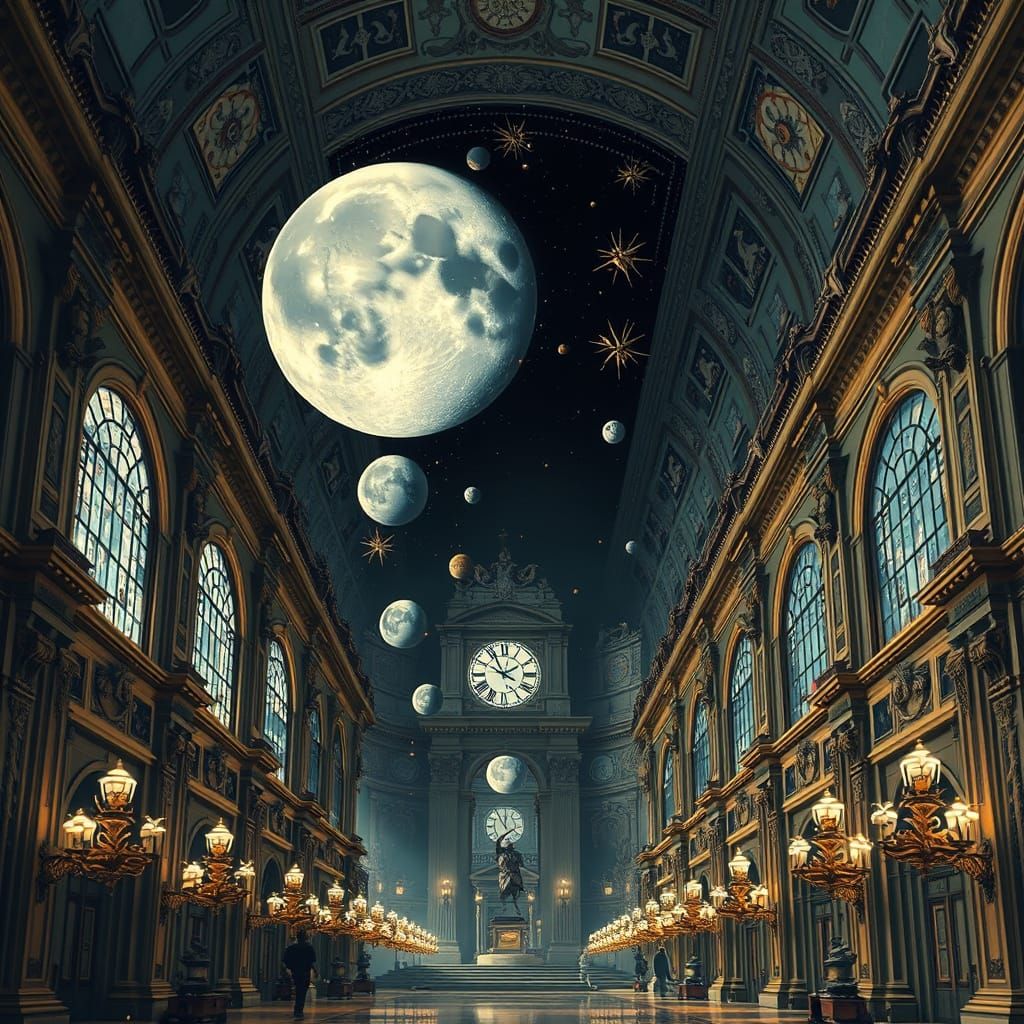Surreal Moonlit Dreamscape in the Louvre's Grand Halls
