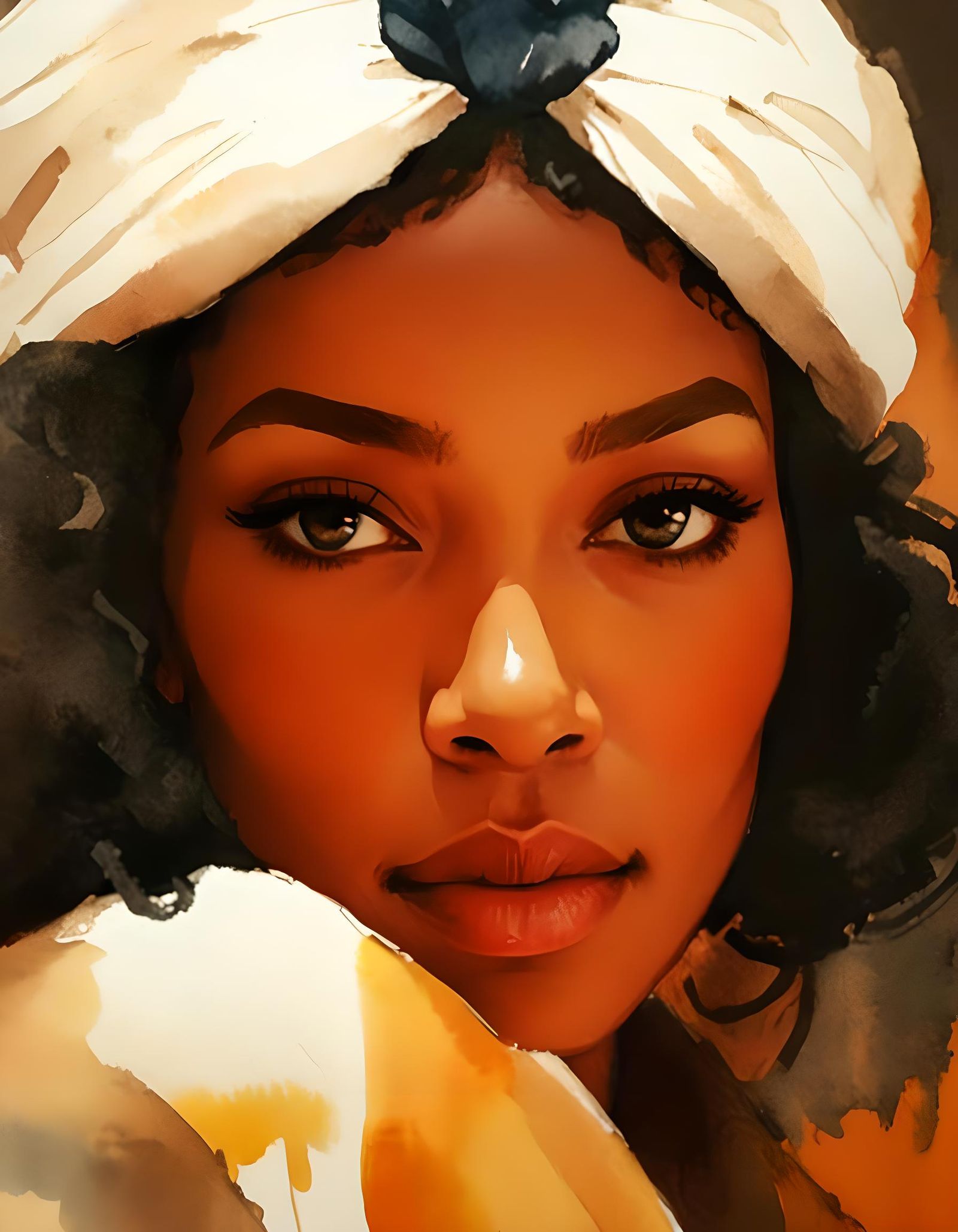 Watercolor Portrait of Woman in Hat