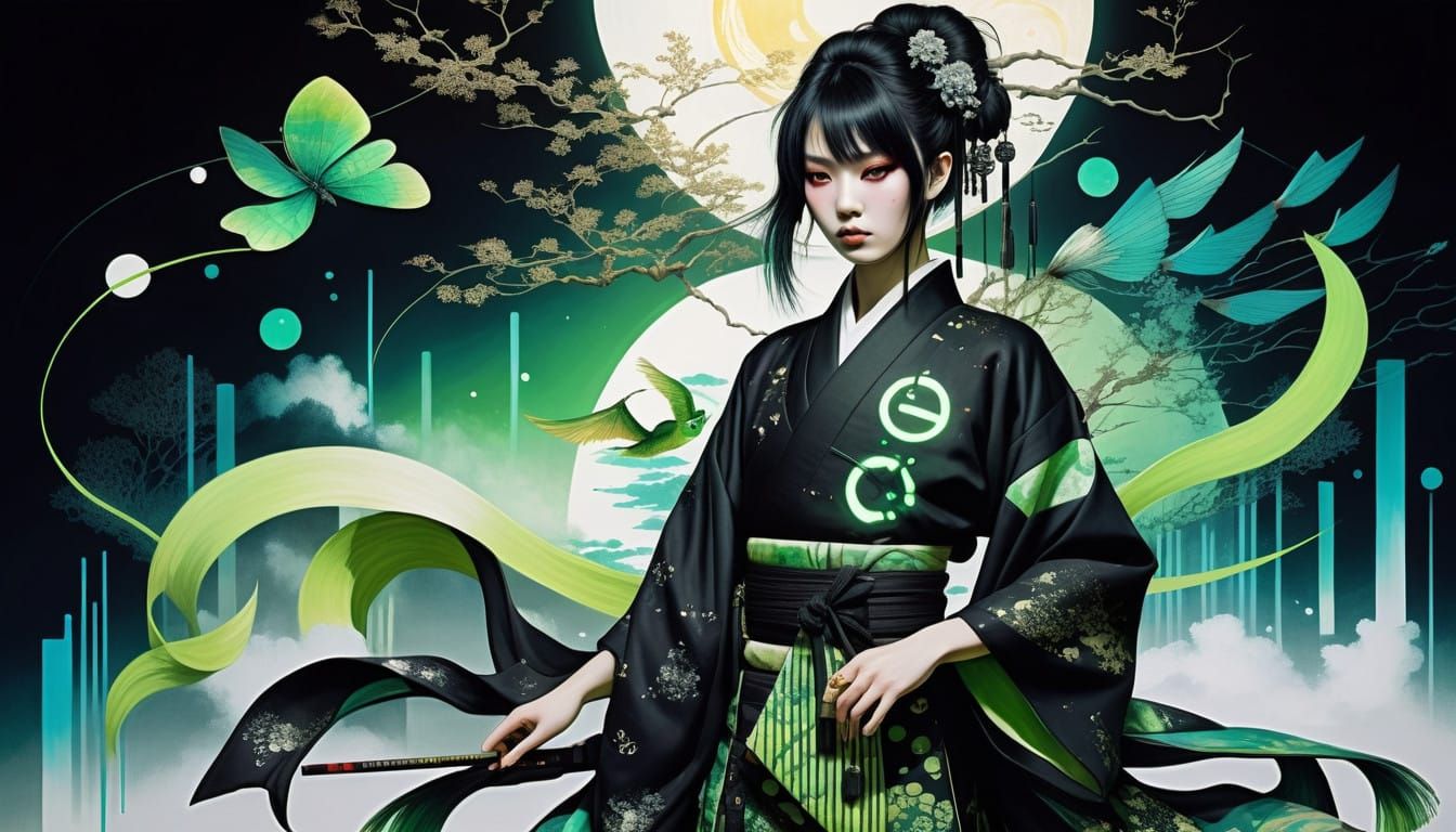 Solarpunk Goddess Embracing Harmonious Balance