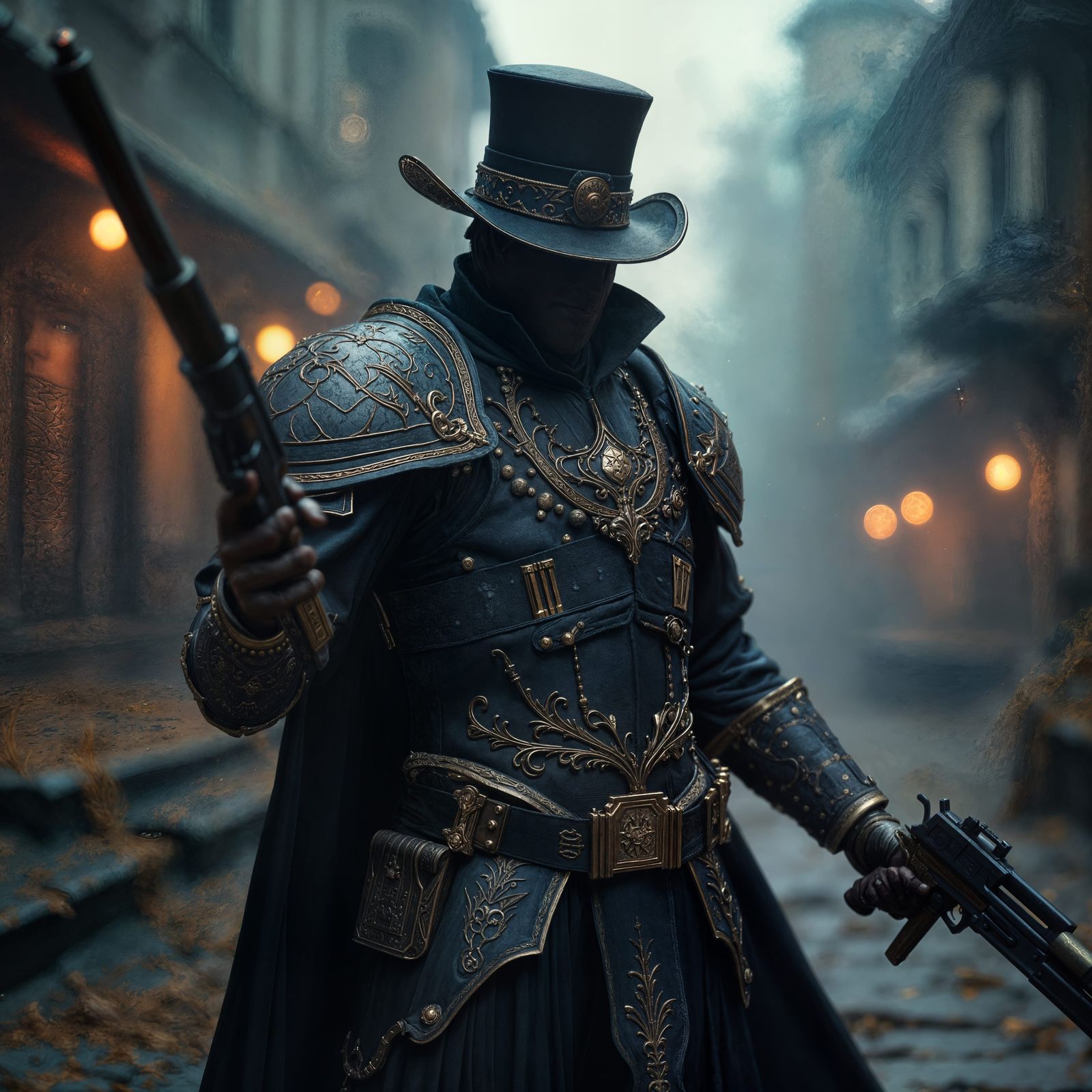Victorian Dark Fantasy Powder Mage Soldier with Guns