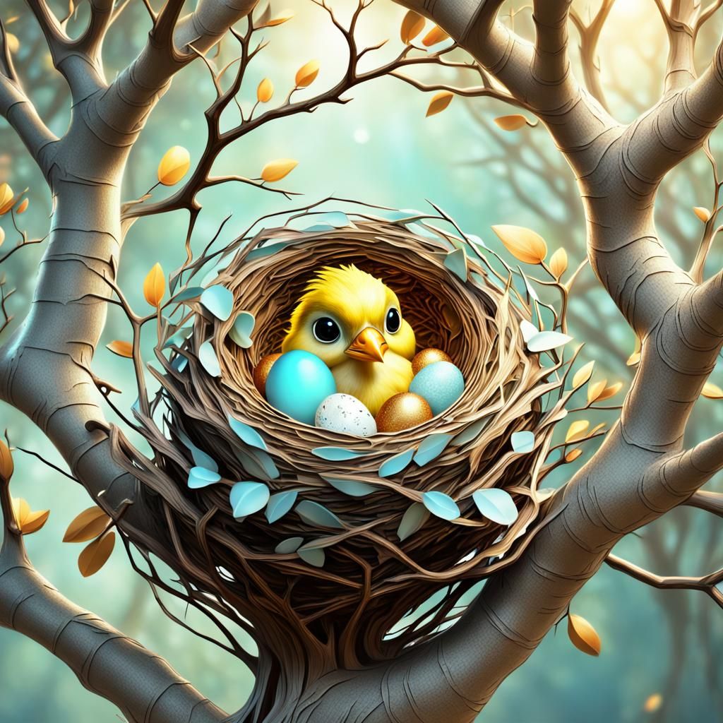 Cute 3D Bird's Nest with Humanoid Baby