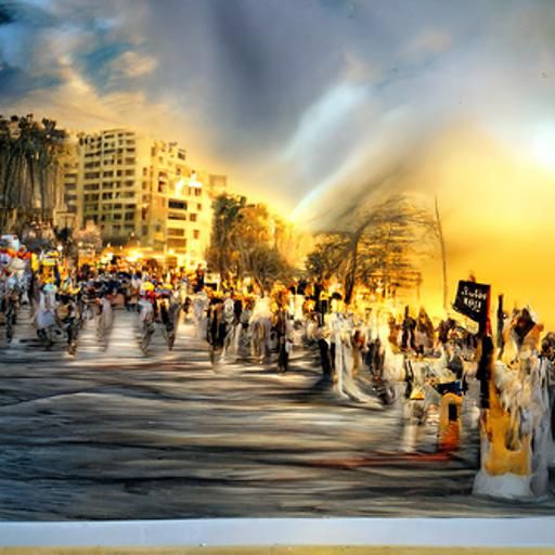 Golden Hour Arab Spring Protest: Photorealistic Charcoal Dra...
